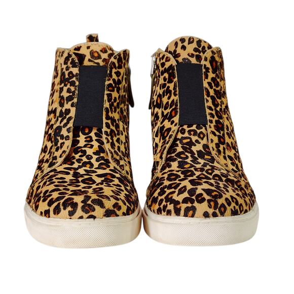 Linea Paolo Wedge Sneakers sz 9M Women Leopard‎ Print Fur Calf Hair Beige Orange - Picture 4 of 12